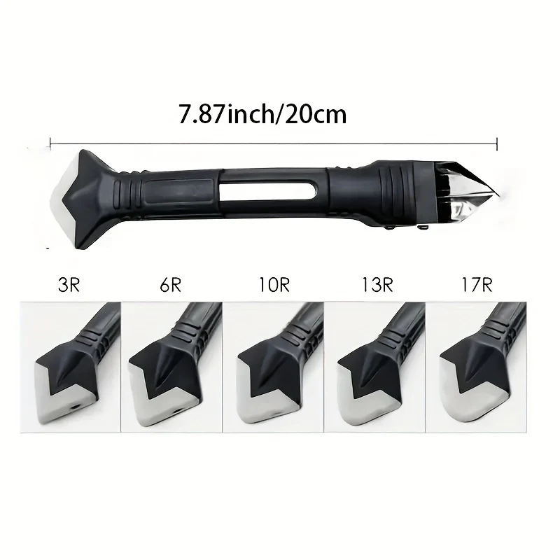 3 Sets, 5-in-1 Multi-Functional Silicone Cleaning Scraper Tool - Grout, Glue, Caulk, Glass, and Sticker Remover for Living Room, Cars, Windows, Cooktops - 5 Replaceable Heads Included