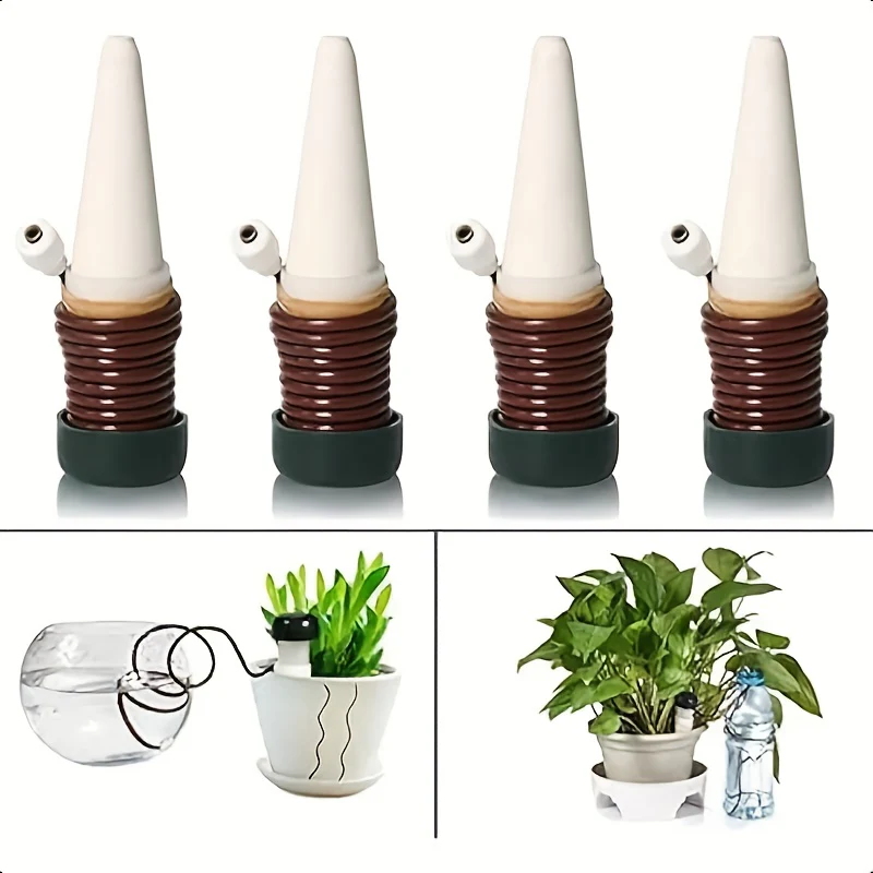 10pcs Automatic Plant Watering Stakes with Terracotta Spikes - Adjustable Drip Irrigation System for Indoor & Outdoor Plants, Houseplants, and Bonsai - Perfect for Vacation Care, Black Plastic Design, Self Watering Device for Plants