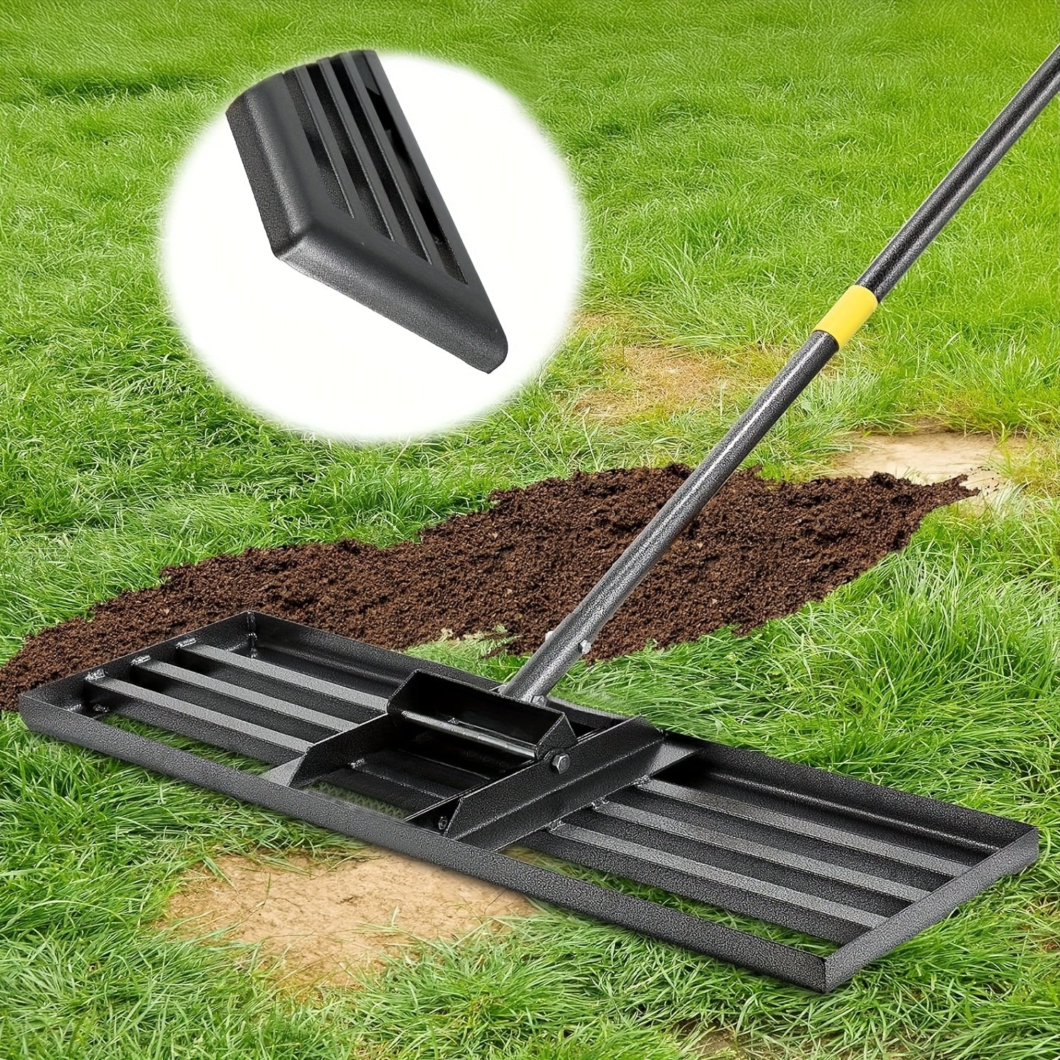 YEYEBEST Lawn Leveling Rake, 17X10 Heavy Duty Lawn Leveler Tool for Lawns with 5\u002F6FT Ergonomic Handle, Yard Garden Golf Course