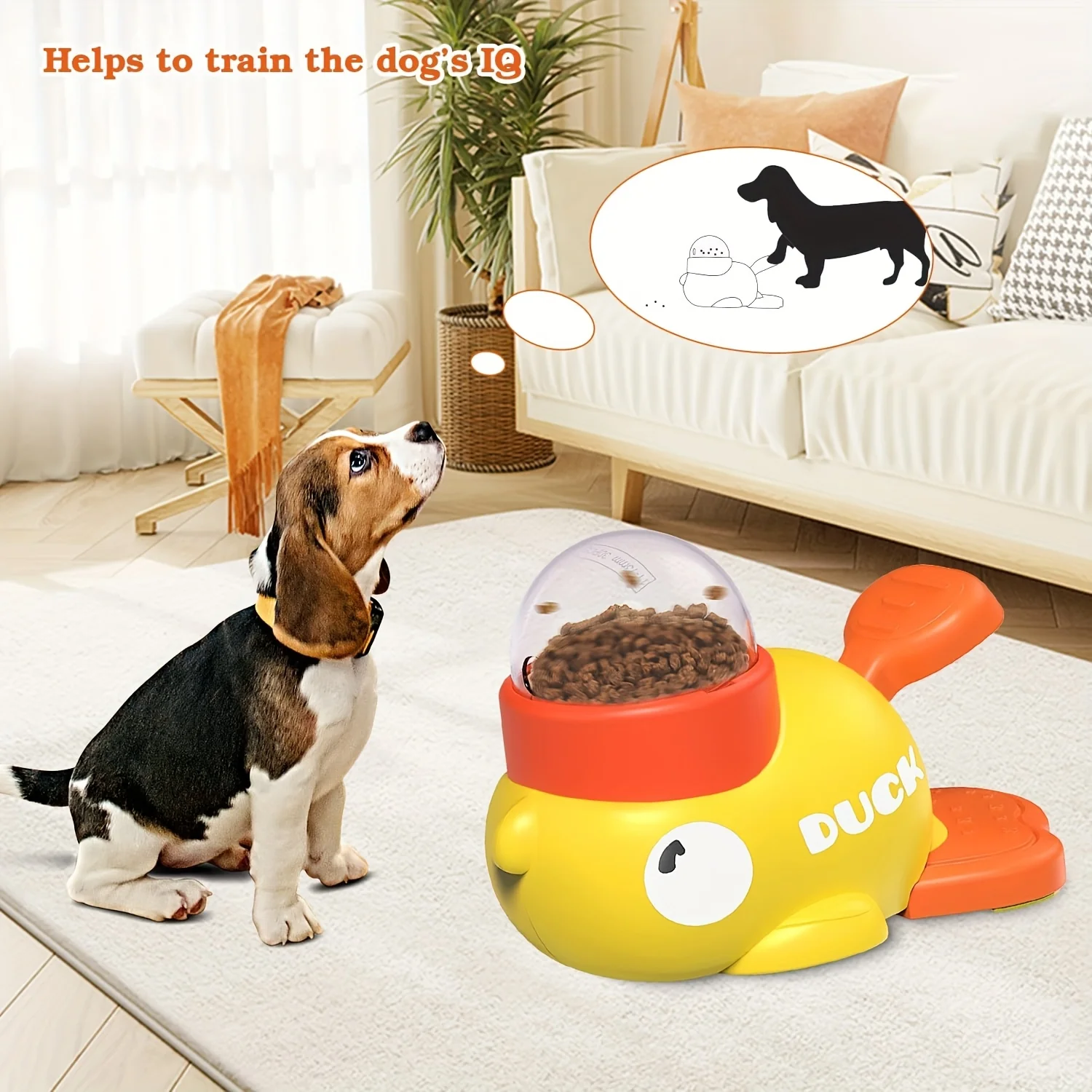 Interactive Press Dog Snack Dispenser Toy - Slow Feeder Puzzle Feeder, Duck Design, Encourages Healthy Eating & Mental Development, Durable Plastic Material, Perfect for All Breed Sizes, Dog Treats | Duckshaped | Durable Plastic